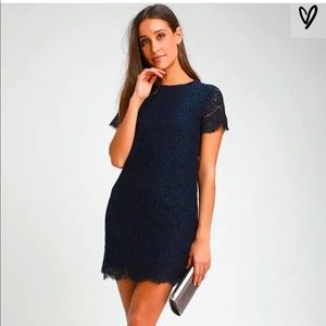 Lulus Navy Blue Lace Shift Dress